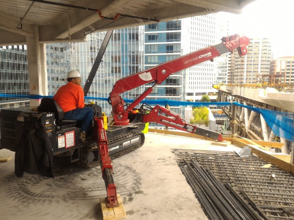 SPYDERCRANE&reg; 500 Series mini crane on a jobsite